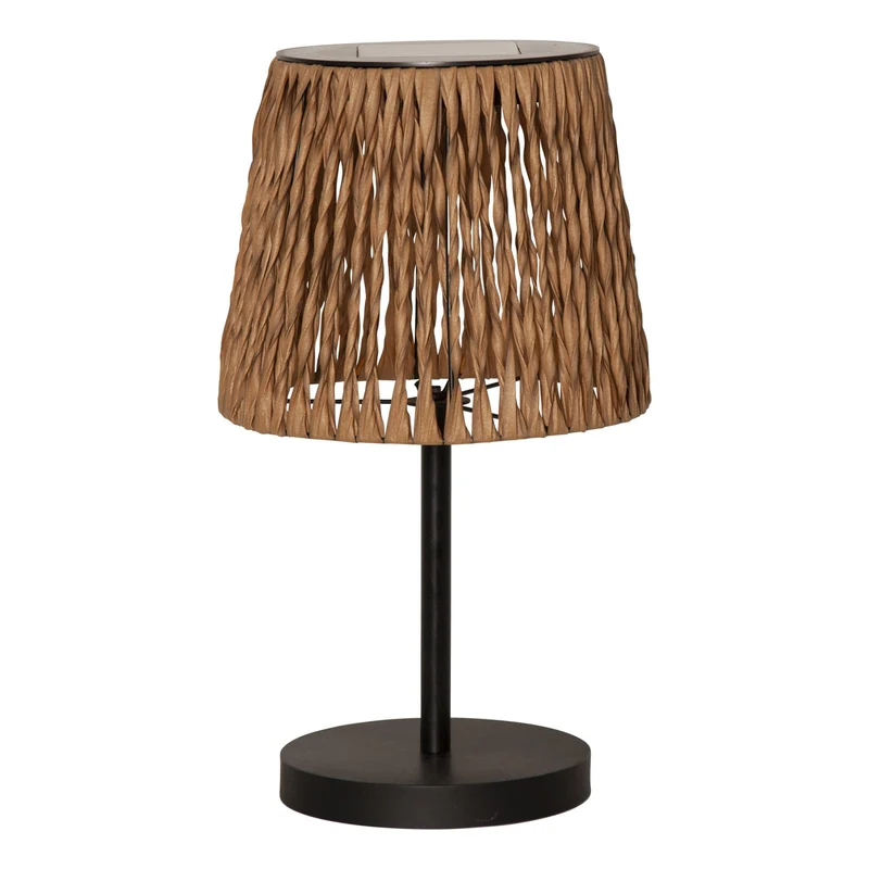 B-Ware STAR TRADING Tischlampe Laterne LED Solar Cesta braun schwarz Metall Kunststoff