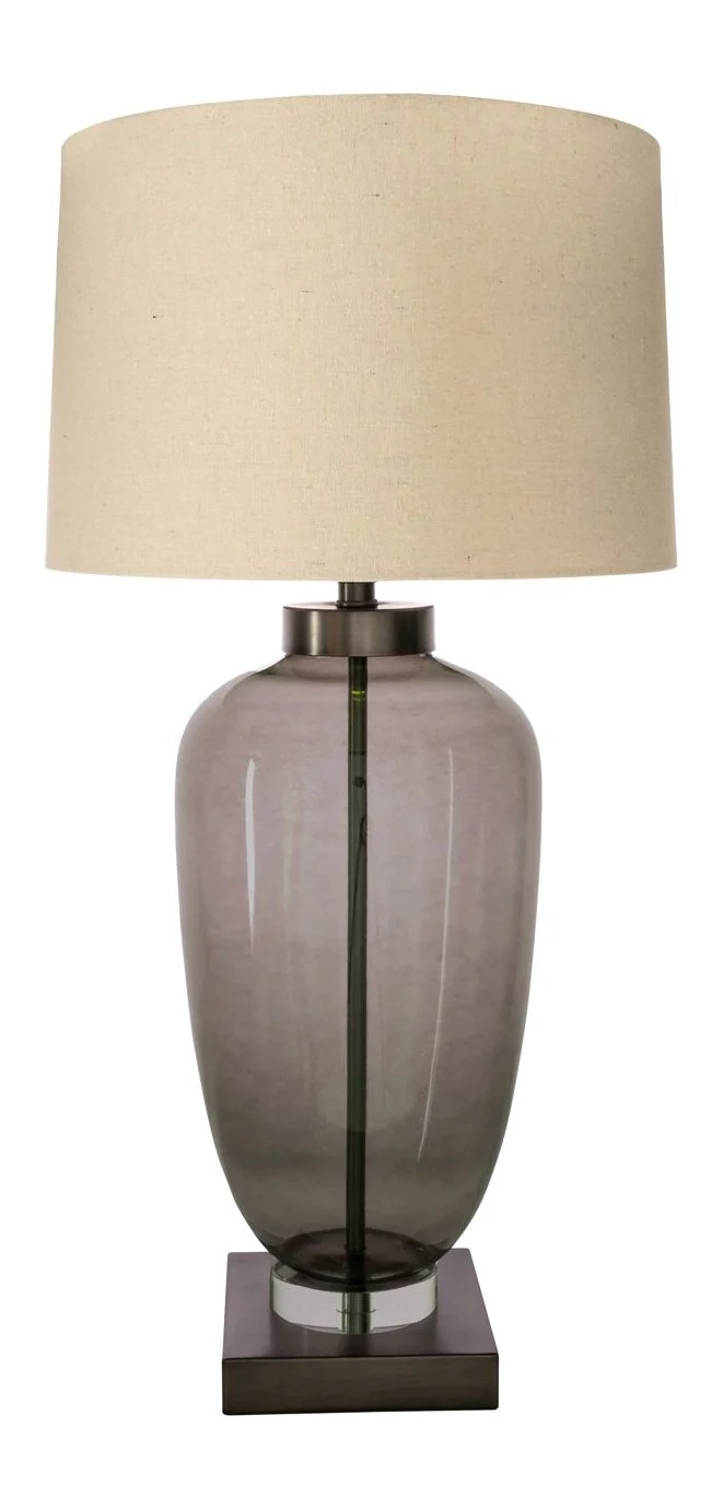 Richmond Tischlampe Monsoe Smoke mit Leinenschirm, Glas & Eisen