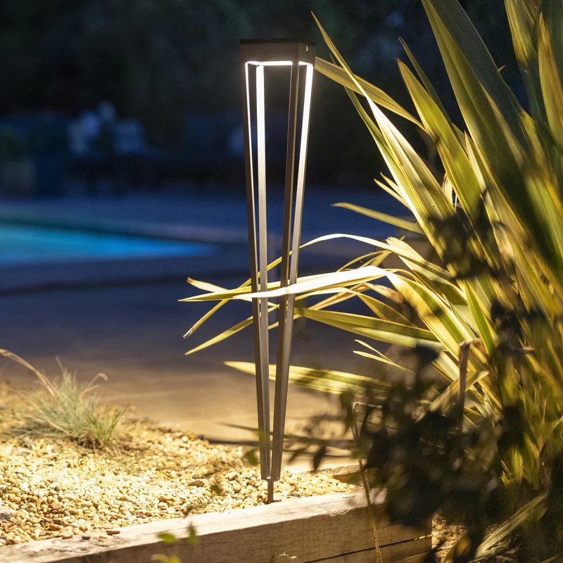 B-Ware Les Jardins LED-Solarfackel Tinka Gartenlampe grau dimmbar 90cm Erdspieß 300lm