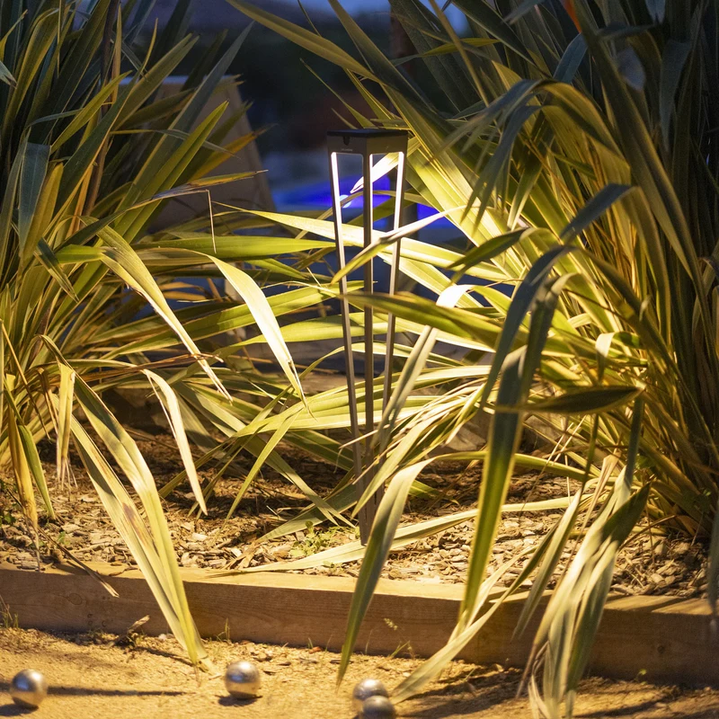 B-Ware Les Jardins LED-Solarfackel Tinka Gartenlampe grau dimmbar 90cm Erdspieß 300lm