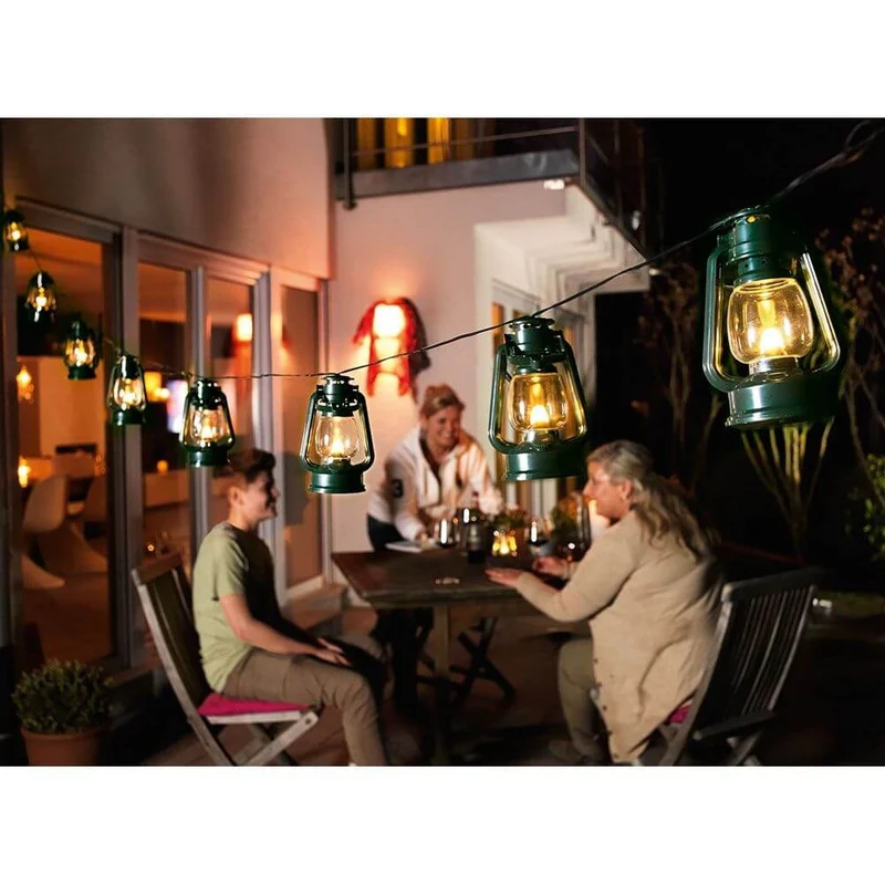 LED Sturmlaternen Lichterkette 8 grüne Sturmlaternen 8 Warmweiße Dioden IP44