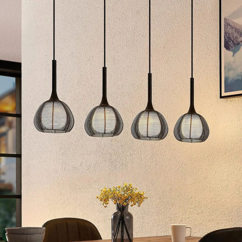B-Ware Lucande Tetira Hängeleuchte Hängeleuchte Lampe Leuchte Esstisch 4fl lang schwarz