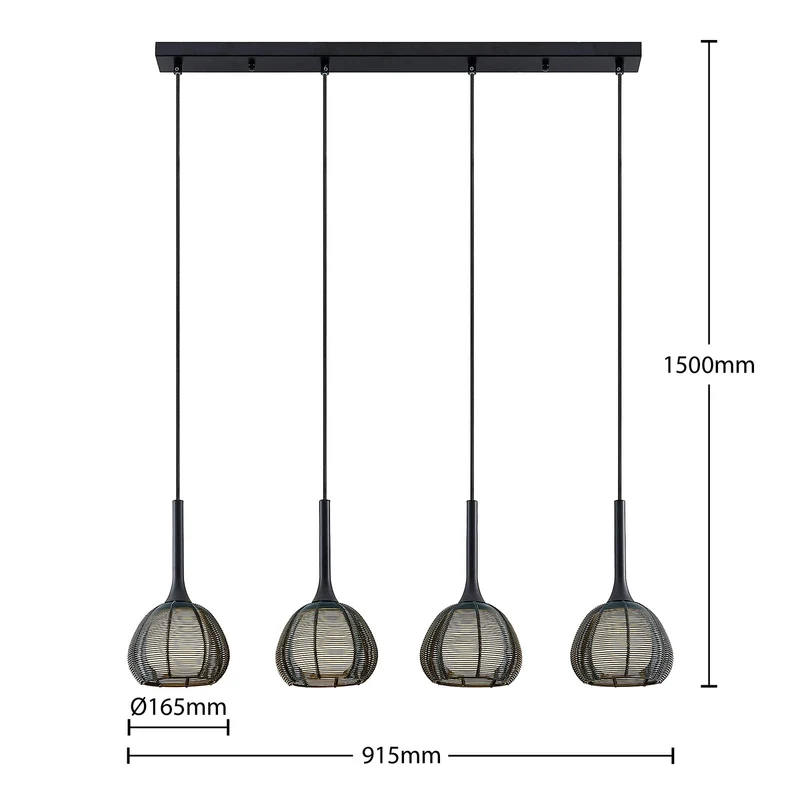 B-Ware Lucande Tetira Hängeleuchte Hängeleuchte Lampe Leuchte Esstisch 4fl lang schwarz