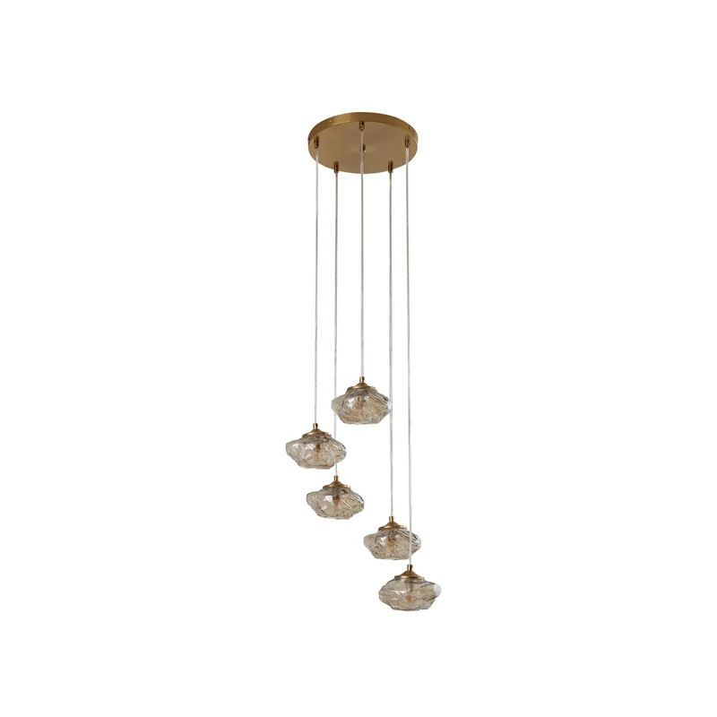 B-Ware Lindby Leuchte Hängeleuchte Piatra Glas amber messing Ø45cm 5-flg Lampe Leuc531