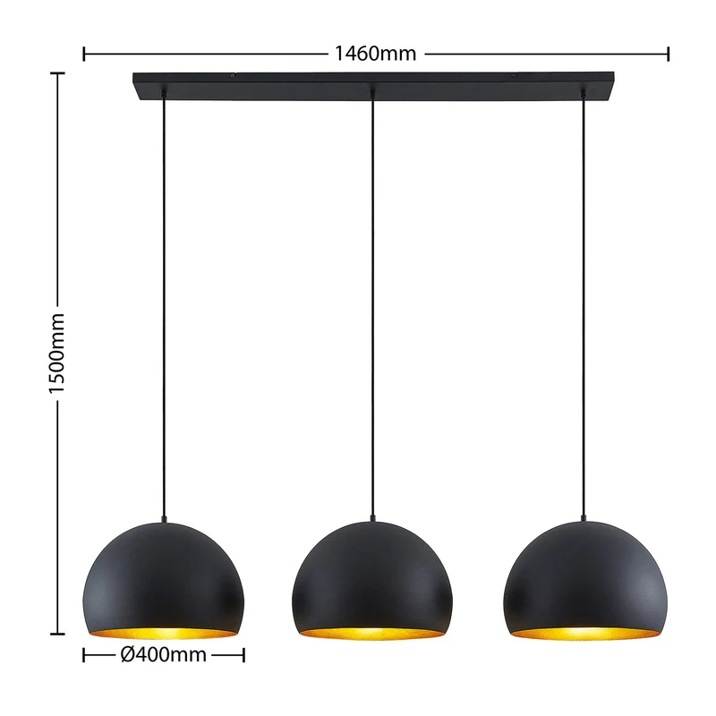 B-Ware Lindby Pendellampe Hängeleuchte Tarjei LED Lampe dimmbar schwarz-gold 146cm