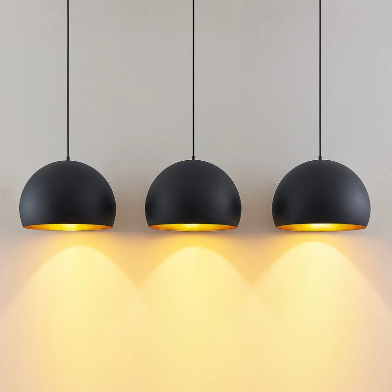 B-Ware Lindby Pendellampe Hängeleuchte Tarjei LED Lampe dimmbar schwarz-gold 146cm