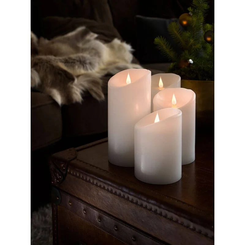 LED Echtwachskerze weiß mit 3D Flamme 14cm Timer Warmweiß batteriebetrieb