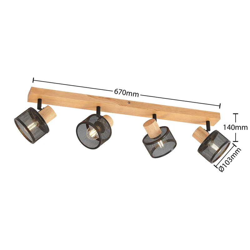 B-Ware Lindby Deckenstrahler Evinora 4-flg LED Strahler Lampe dimmbar schwarz Holz 77cm