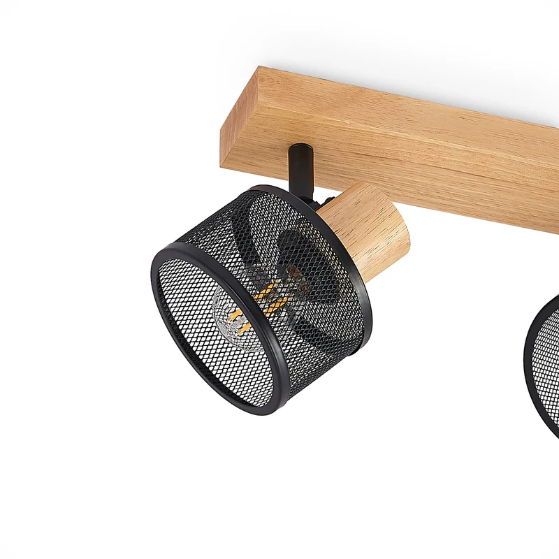 B-Ware Lindby Deckenstrahler Evinora 4-flg LED Strahler Lampe dimmbar schwarz Holz 77cm