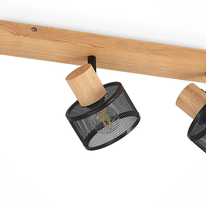 B-Ware Lindby Deckenstrahler Evinora 4-flg LED Strahler Lampe dimmbar schwarz Holz 77cm