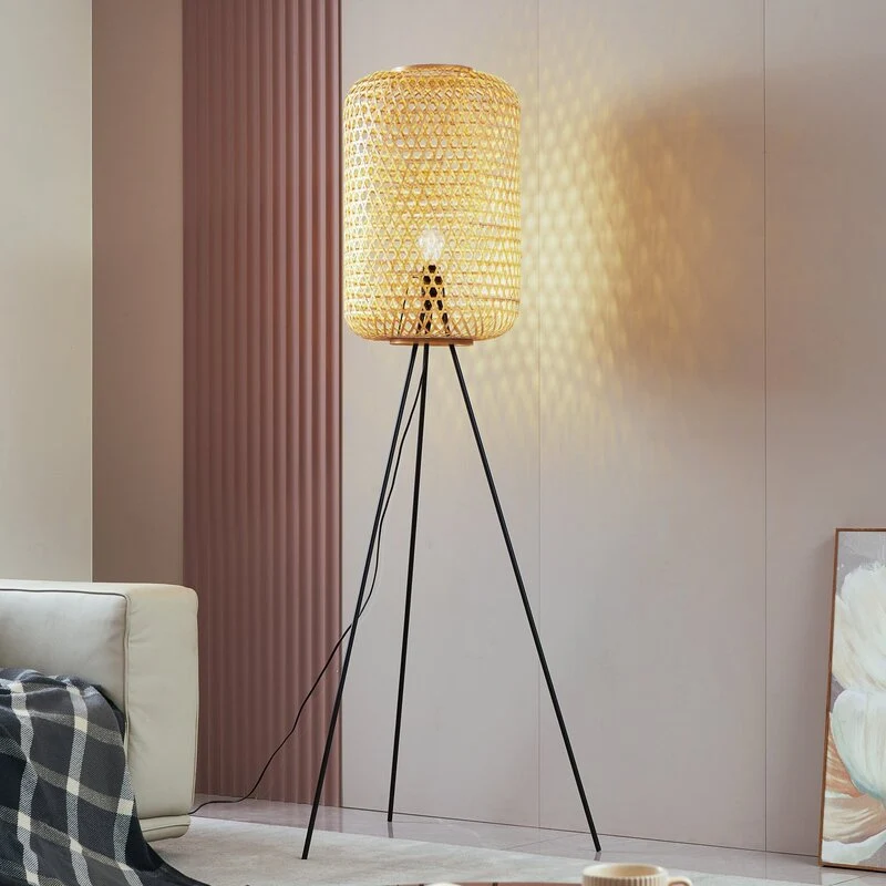 B-Ware Lucande Stehleuchte Jorick LED Lampe Stehlampe Bambus schwarz 166cm Höhe