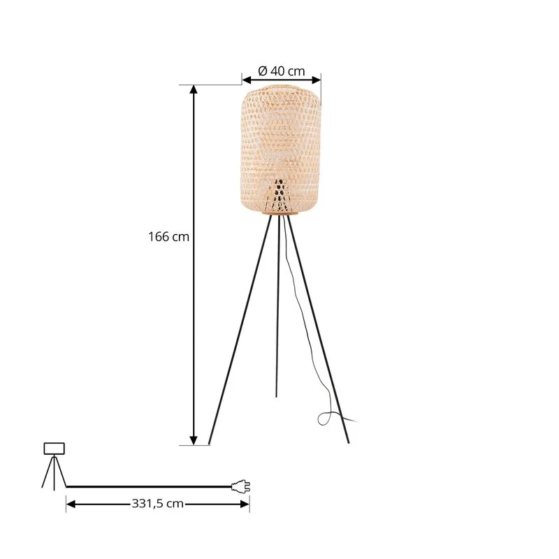 B-Ware Lucande Stehleuchte Jorick LED Lampe Stehlampe Bambus schwarz 166cm Höhe