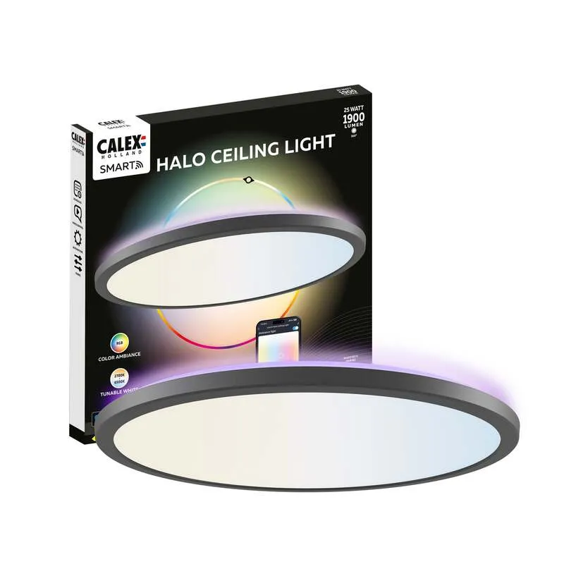B-Ware Calex Deckenlampe HALO LED dimmbar RGB CCT IP54 schwarz Ø40cm Leuchte Lampe