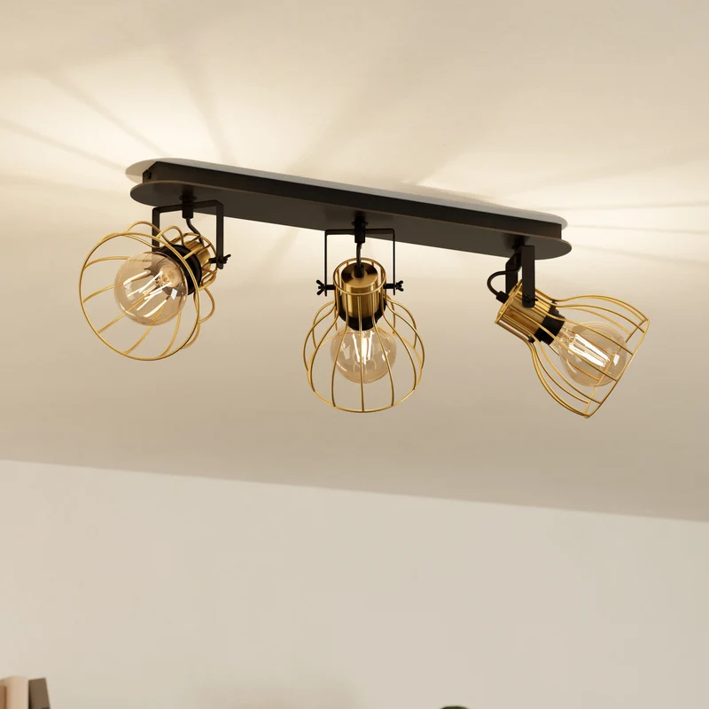 B-Ware EGLO Deckenlampe 3-flammig Sambatello LED Lampe dimmbar schwarz/gold 70x15cm