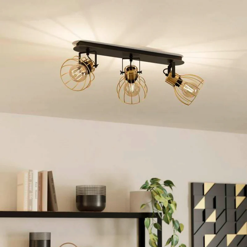 B-Ware EGLO Deckenlampe 3-flammig Sambatello LED Lampe dimmbar schwarz/gold 70x15cm