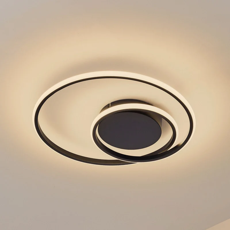 B-Ware Lindby LED Deckenleuchte Lampe Kyron schwarz Aluminium dimmbar Ø45 cm Leuchte