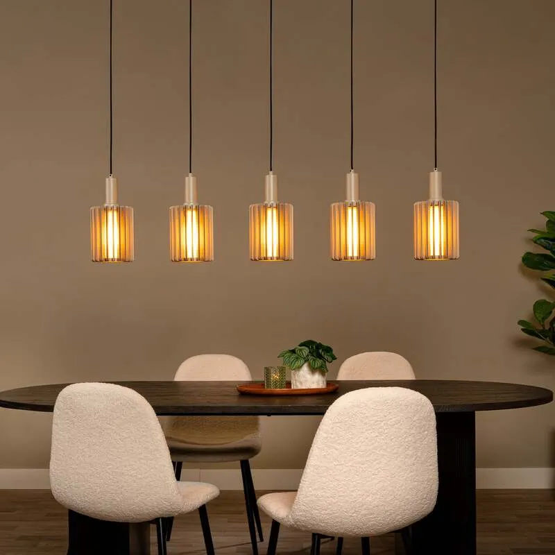 B-Ware Lucide Pendellampe Hängeleuchte Lambres Glas Metall taupe 5-flammig E27 LED