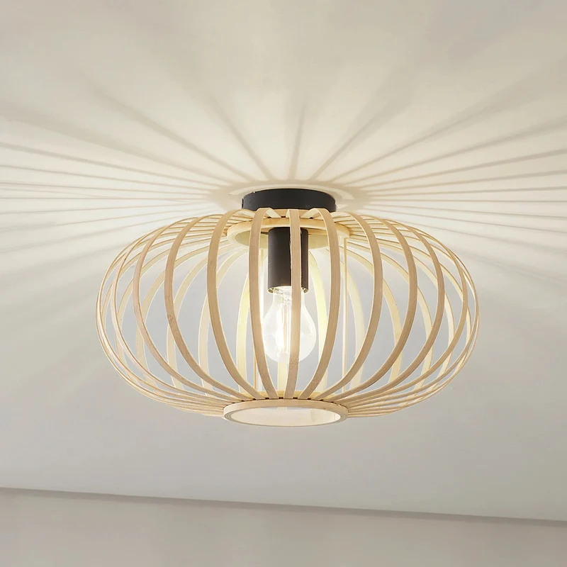 B-Ware Lindby Deckenleuchte Lielle LED Lampe Hängelampe dimmbar Bambus natur Ø38cm