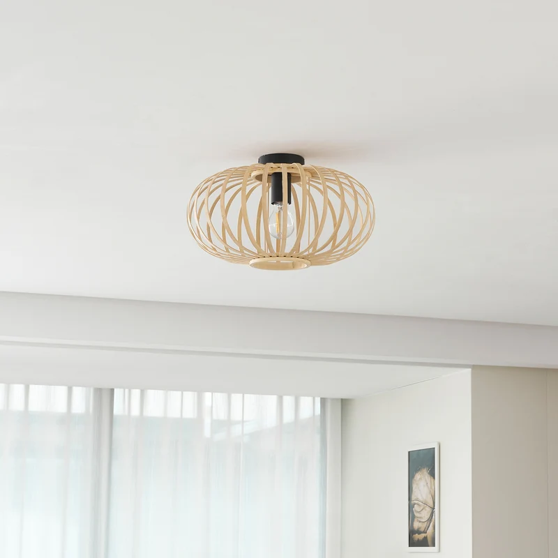B-Ware Lindby Deckenleuchte Lielle LED Lampe Hängelampe dimmbar Bambus natur Ø38cm
