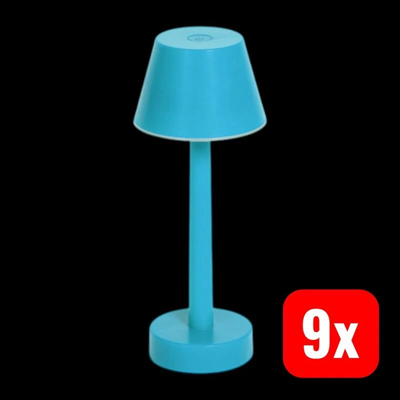 9x B-Ware Lindby LED-Akkuleuchte Gaja dimmbar Tischlampe RGBW blau IP44 24cm Kunststoff