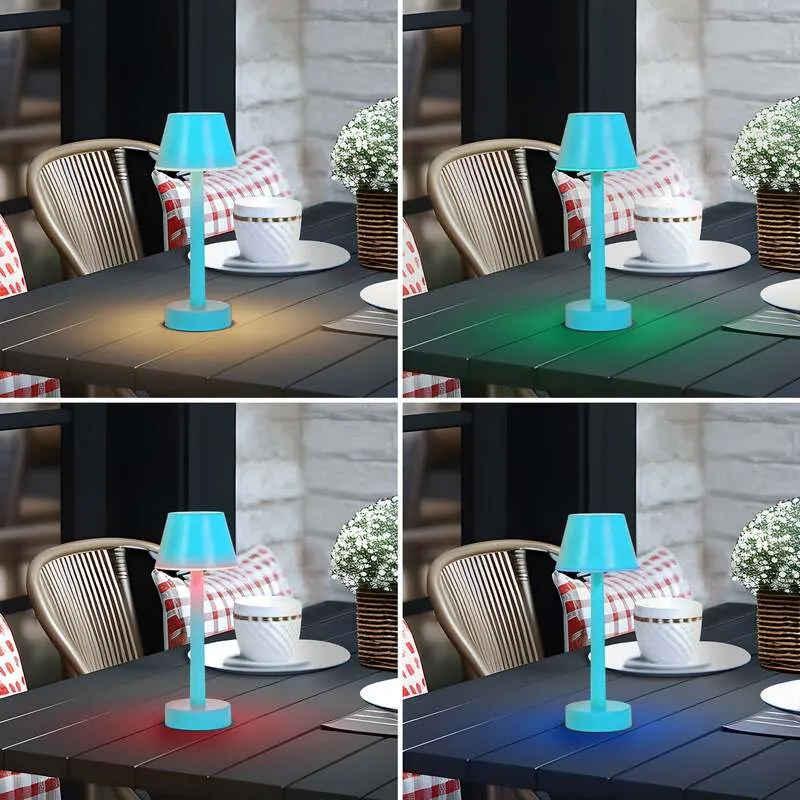 9x B-Ware Lindby LED-Akkuleuchte Gaja dimmbar Tischlampe RGBW blau IP44 24cm Kunststoff