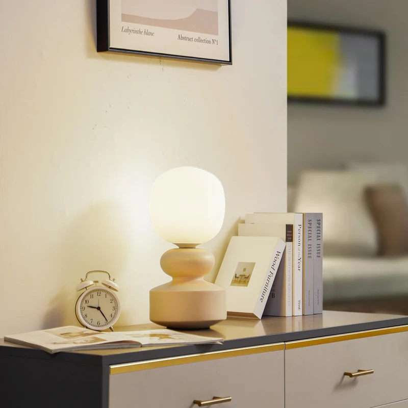 B-Ware Lucande Tischleuchte Fidelo LED Lampe Tischlampe Keramik weiß gelb 38cm