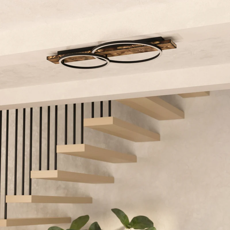 B-Ware Eglo Deckenlampe Boyal LED Leuchte Holzoptik 2-flg warmweiß braun 78x40cm