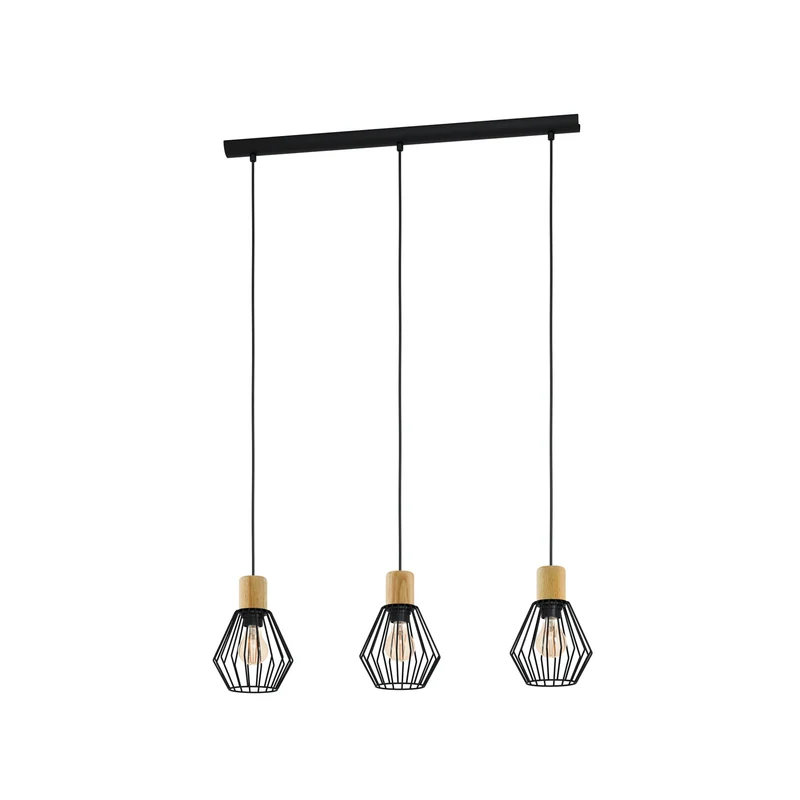 B-Ware Eglo Hängeleuchte Pendelleuchte Palmorla 3-flammig dimmbar schwarz Holz 76x16cm
