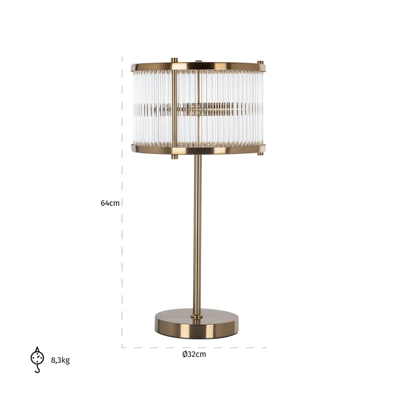Richmond Tischlampe Loiza brushed gold – 3-flammig, Glas & Eisen
