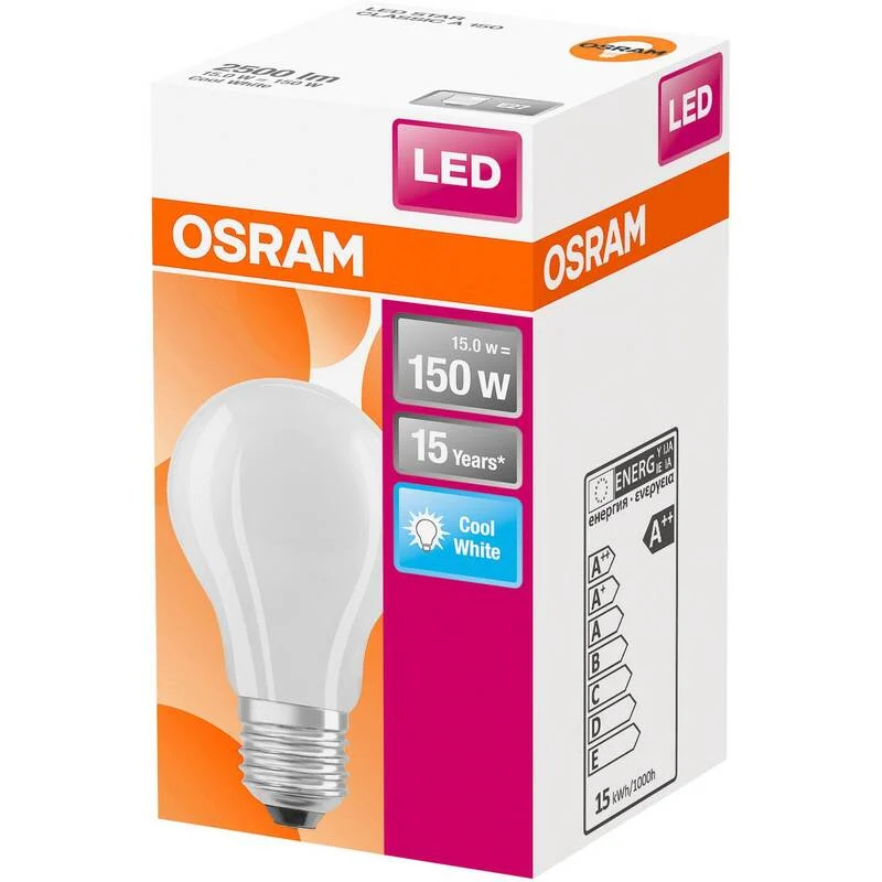 2x B-Ware OSRAM HOMELIGHTING LED Lampe E27 Glühlampenform 17W Kaltweiß 4000K Ø70mm 118mm