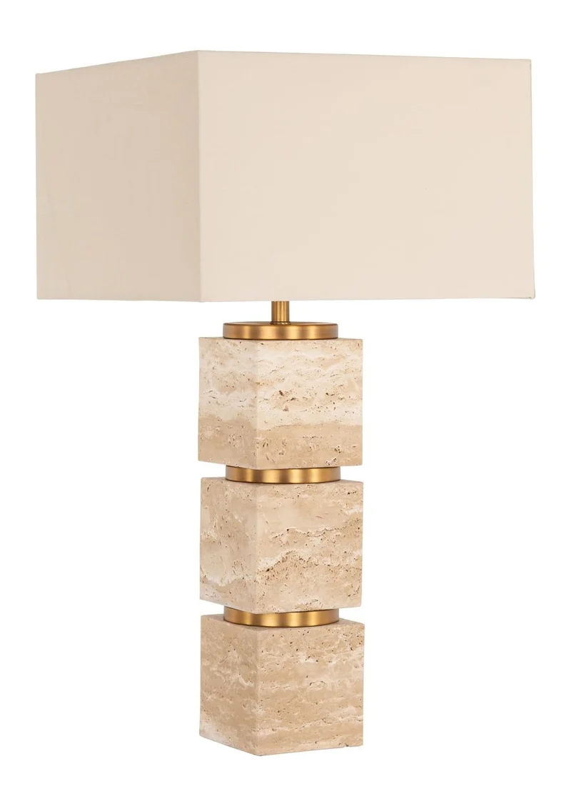 Tischlampe Jaella Beige aus Eisen und Travertin mit E27-Fassung