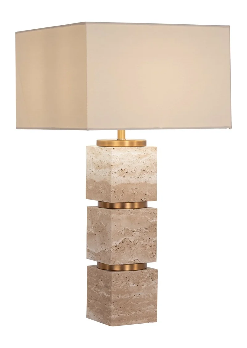 Tischlampe Jaella Beige aus Eisen und Travertin mit E27-Fassung