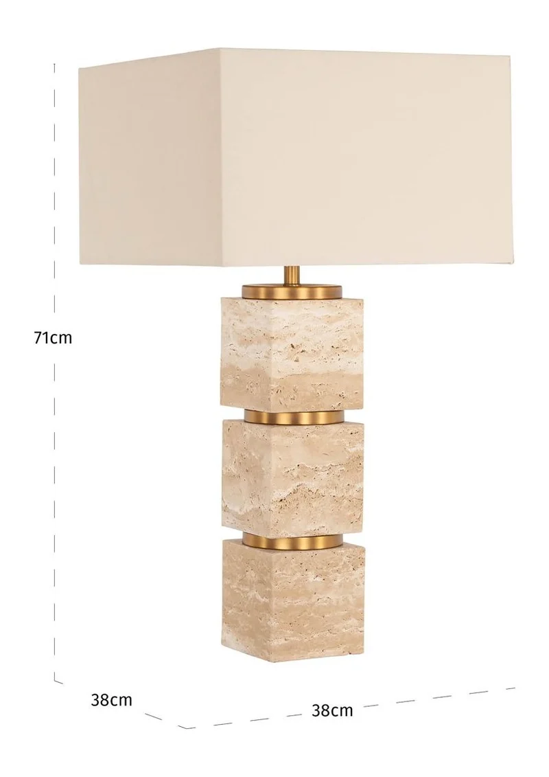 Tischlampe Jaella Beige aus Eisen und Travertin mit E27-Fassung