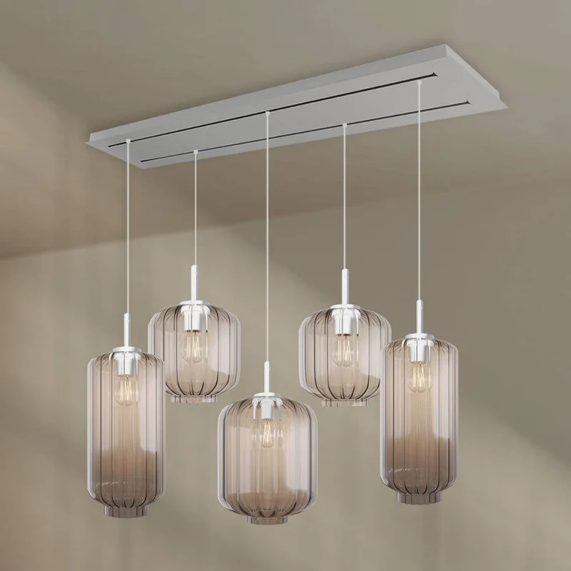 s.luce Velo Esszimmerlampe 5-flammig 2-reihig 160cm Ø 18/20/25cm