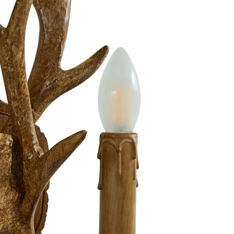 B-Ware Lindby Wandleuchte Fibi LED Wandlampe Geweih 2-flammig dimmbar braun 36x47cm
