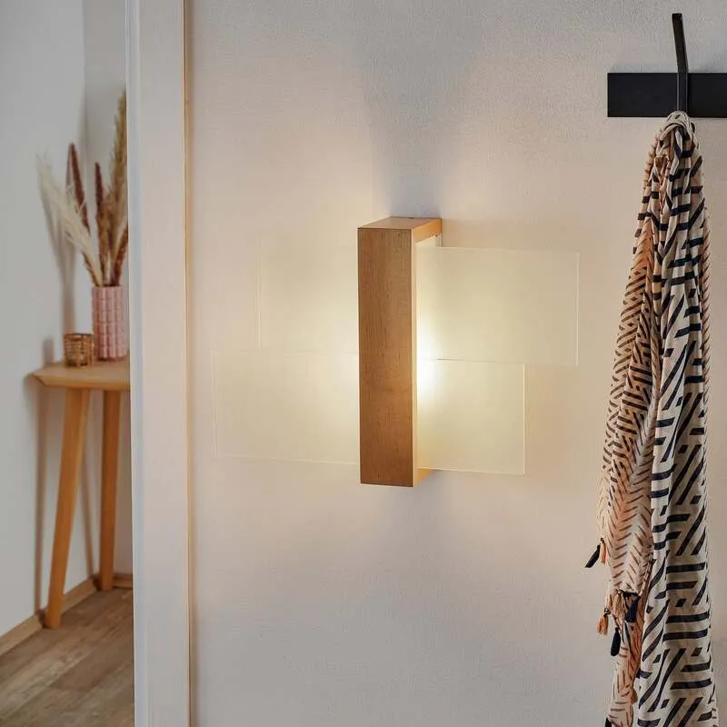 B-Ware Wandleuchte Shifted 1 LED Wandlampe dimmbar Glas Holz weiß 43x30cm elegant