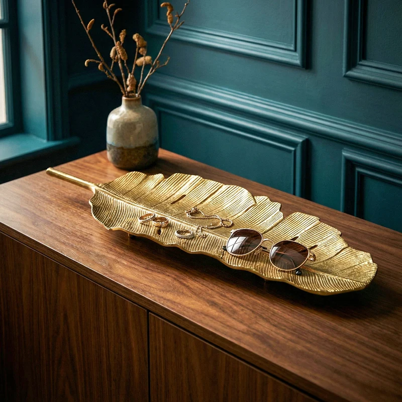 Dekoschale Blatt Gold 80 cm aus Aluminium von Wohnling, handgefertigt