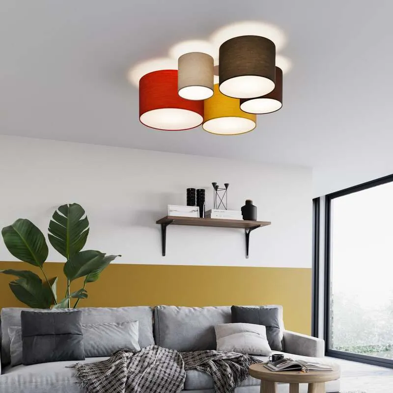 B-Ware Lindby Laurenz Deckenlampe Deckenleuchte Lampe Leuchte 5-flammig 90cm rot-gelb