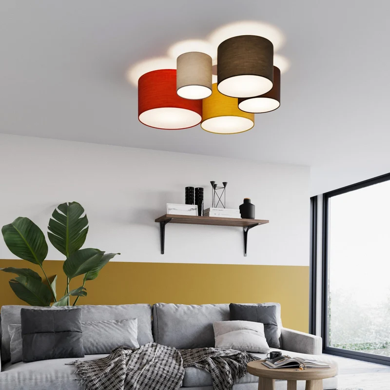 B-Ware Lindby Laurenz Deckenlampe Deckenleuchte Lampe Leuchte 5-flammig 90cm rot-gelb