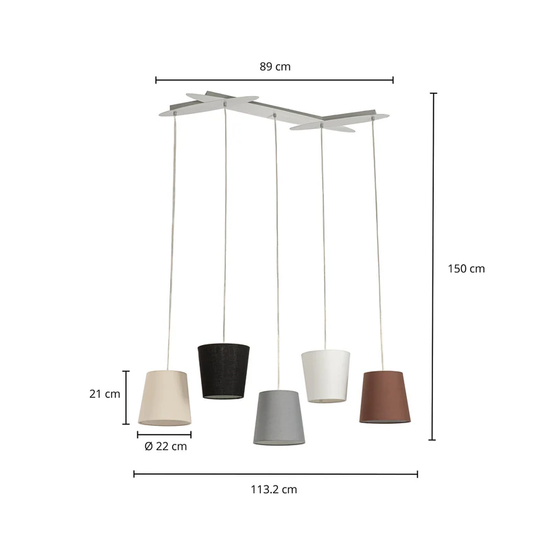B-Ware Lucande Hängeleuchte Pendellampe Thamila Stoffschirme multicolour 5-flg E27 507
