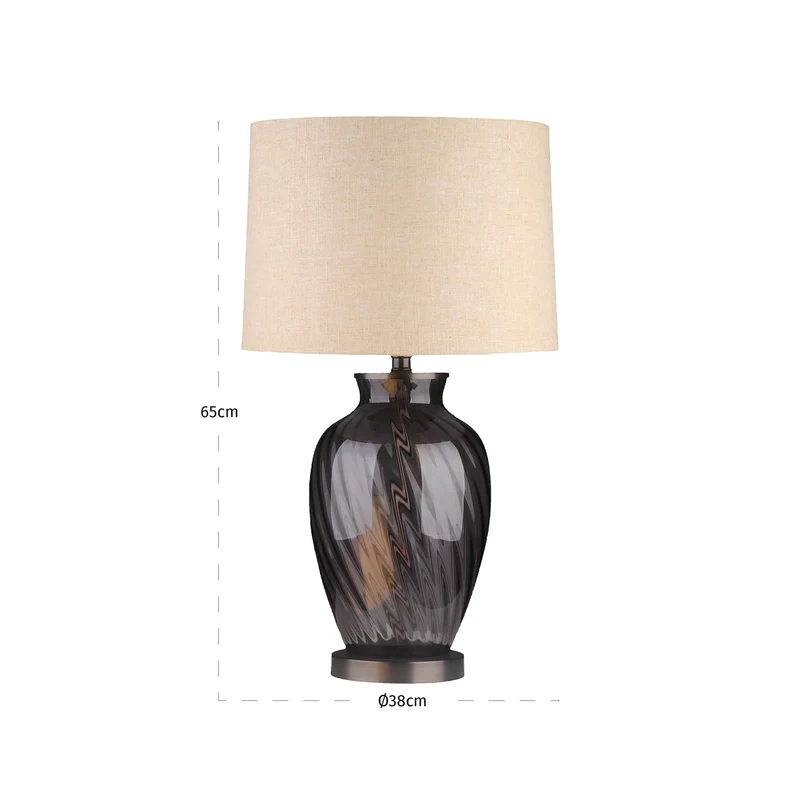 Richmond Tischlampe Rowan Smoke – Glas & Leinen, E27, 65 cm