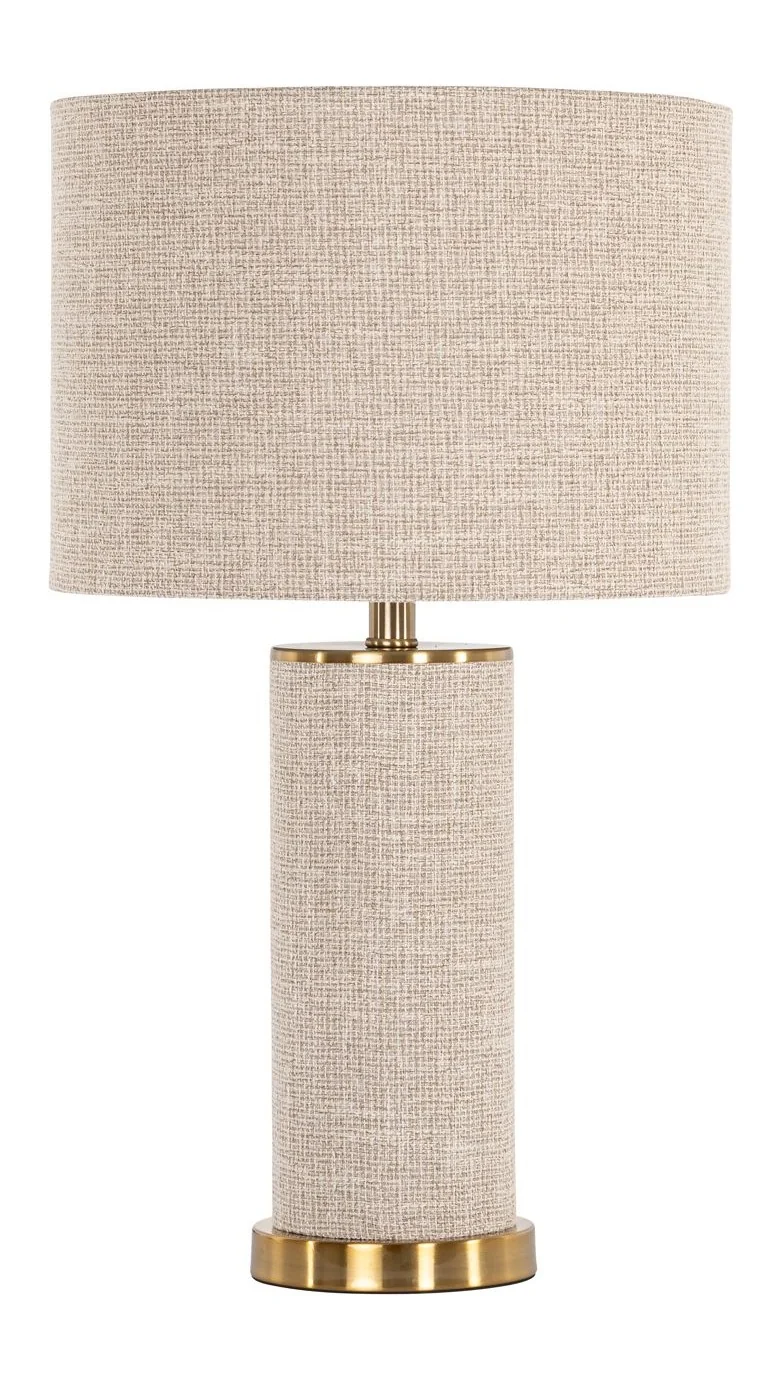 Tischlampe Joline beige mit Leinenschirm & Eisengestell, E27