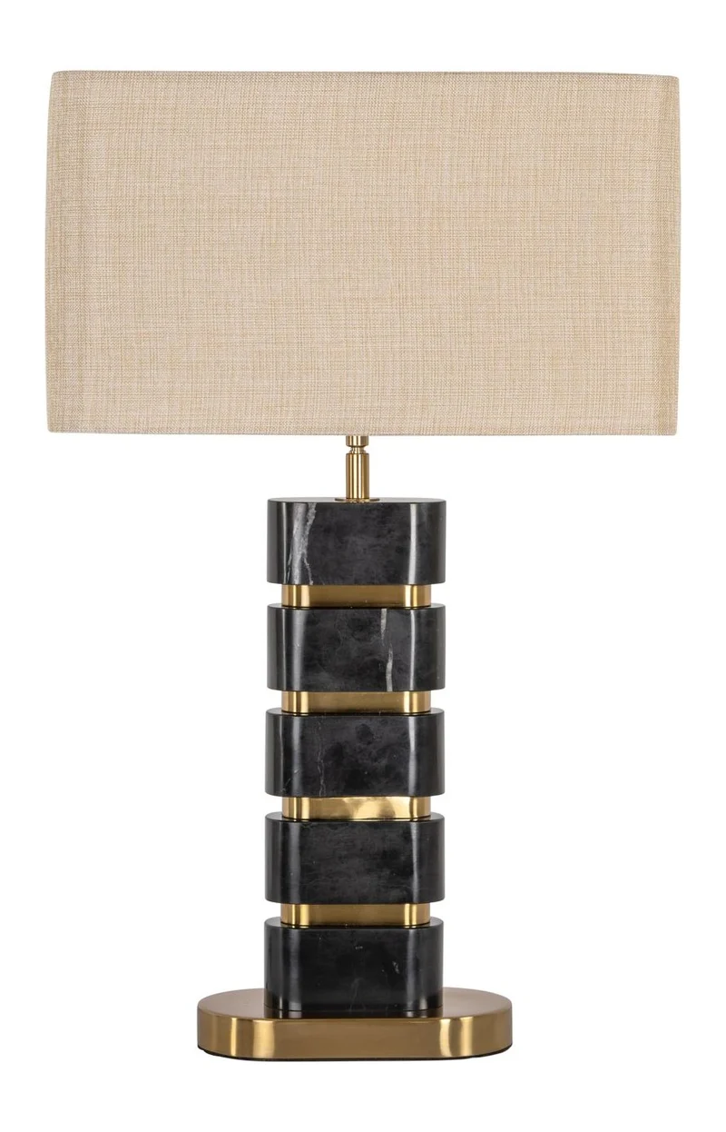 Tischlampe Levina black/gold mit Marmorsockel & Messing-Akzenten