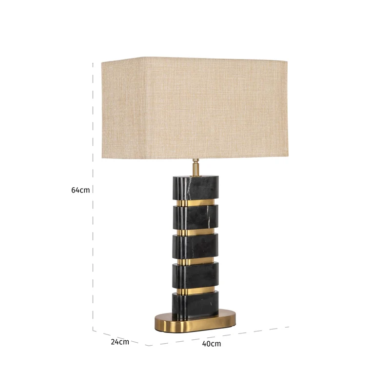 Tischlampe Levina black/gold mit Marmorsockel & Messing-Akzenten