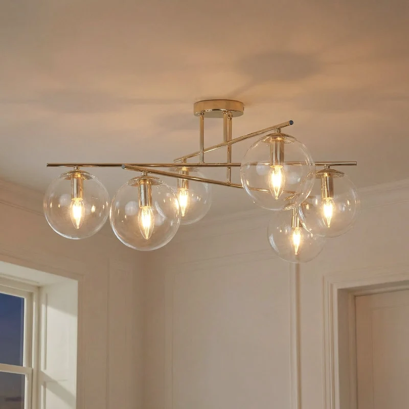 B-Ware Deckenleuchte Zoe Lampe goldfarben Glas Metall 6-flammig Leuchte 72 cm E14 LED