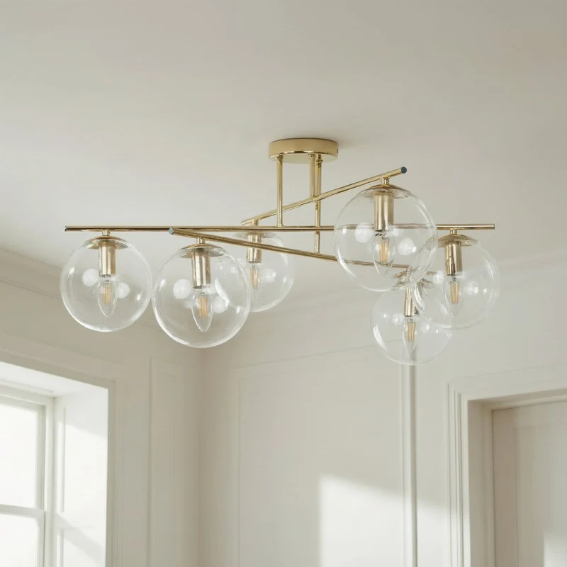 B-Ware Deckenleuchte Zoe Lampe goldfarben Glas Metall 6-flammig Leuchte 72 cm E14 LED
