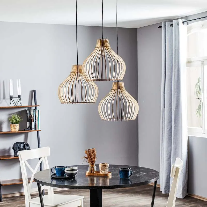B-Ware Euluna Hängeleuchte Barrel LED Pendelleuchte dimmbar rustikal Holz schwarz 50cm