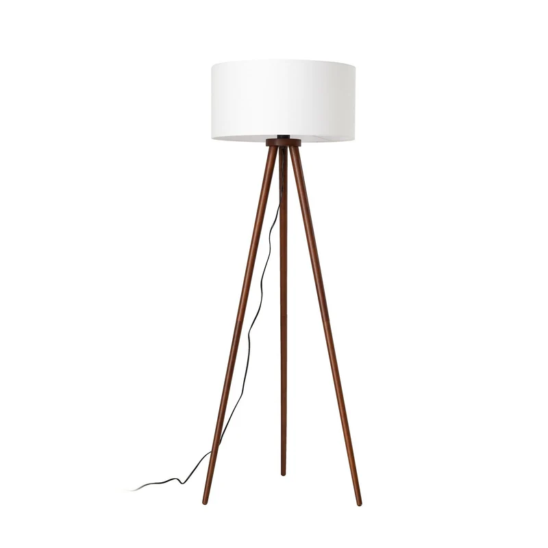 B-Ware Lindby Stehleuchte Lampe Charlia weiß Wallnussholz Höhe 150 cm Wohnzimmer