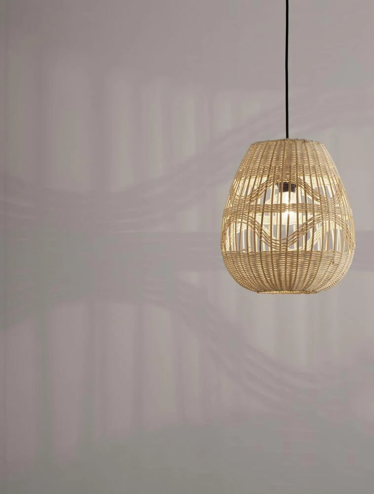 Marlo Pendelleuchte Birne Beige Rattan