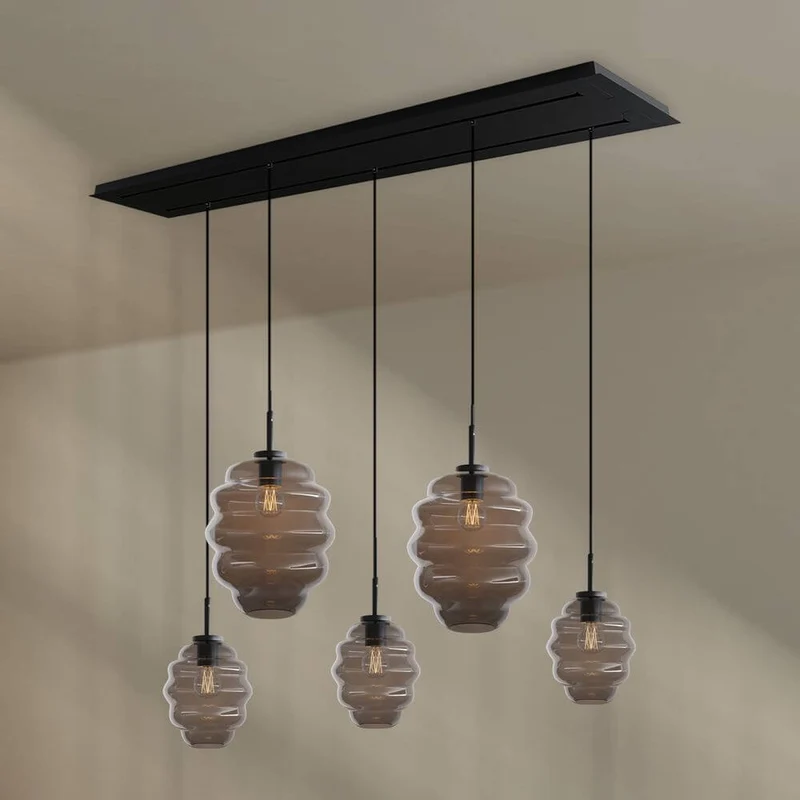 s.luce Echos Esstischlampe 5-flammig 2-reihig 160cm Ø 18/25cm
